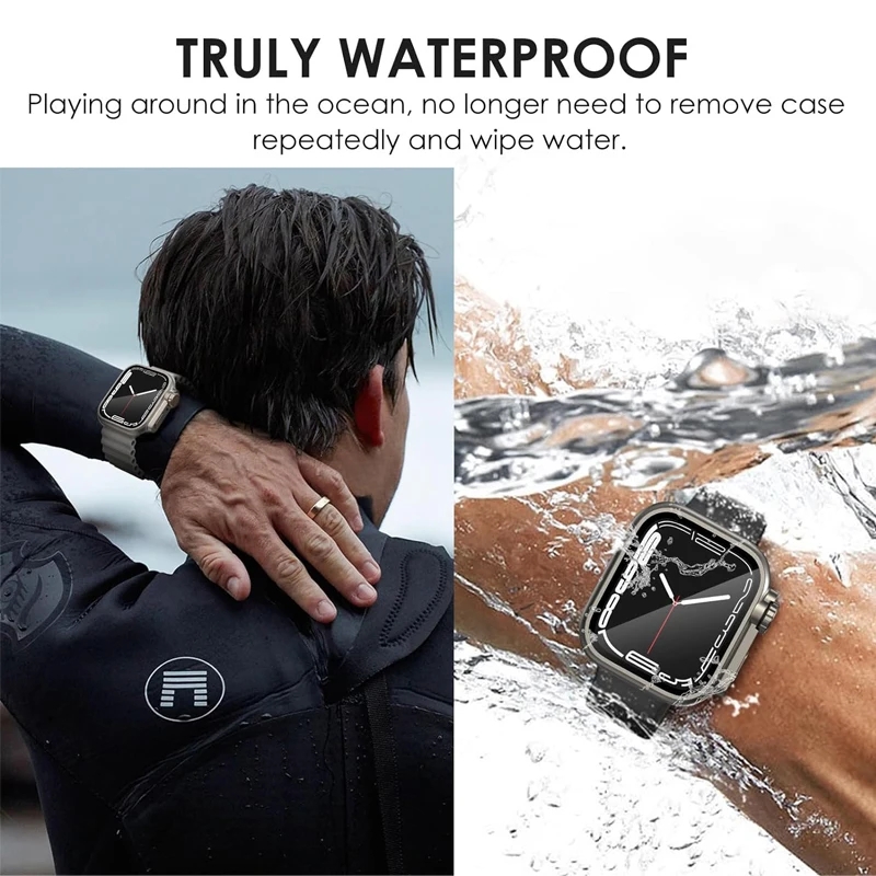 360 Full Waterproof Case For Apple Watch Ultra 2 9 7 8 45mm 41mm 49mm 44mm 40mm Glass Screen Protector Cover Case Bumper iWatch 4 5 SE 6