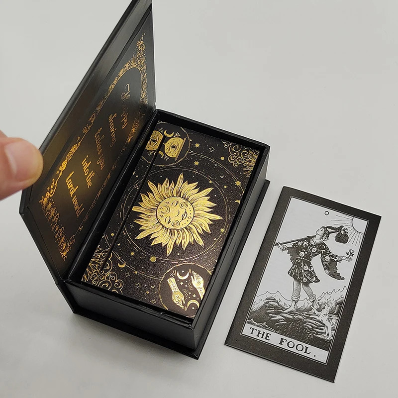 Luxe Finish Divinative Gold Foil Tarot Cards Fantastic Board Game Set For Predictive With Wooden Card Stand 240223