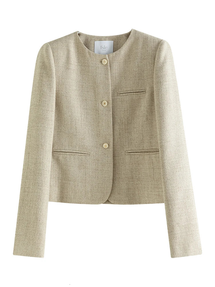 FSLE Korean Versatile Elegant Style Short Jacket for Women Spring Round Neck Temperament Coats Female 24FS11168 240226