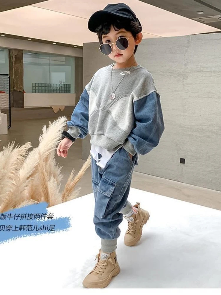 2-8 Yrs Baby Boys Fashion Clothing Sets Spring Autumn Childrens Denim Korean Style Suit for Kids Two-piece Toppant Set 240308