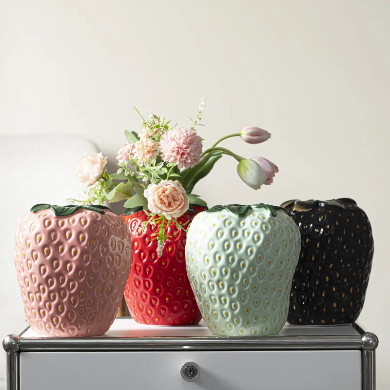 Strawberry Vase Ceramic Vase Cartoon Fruit Floral Arrangement Accessories Hydroponics Terrarium Home Decoration Accessories 240229 - view 3