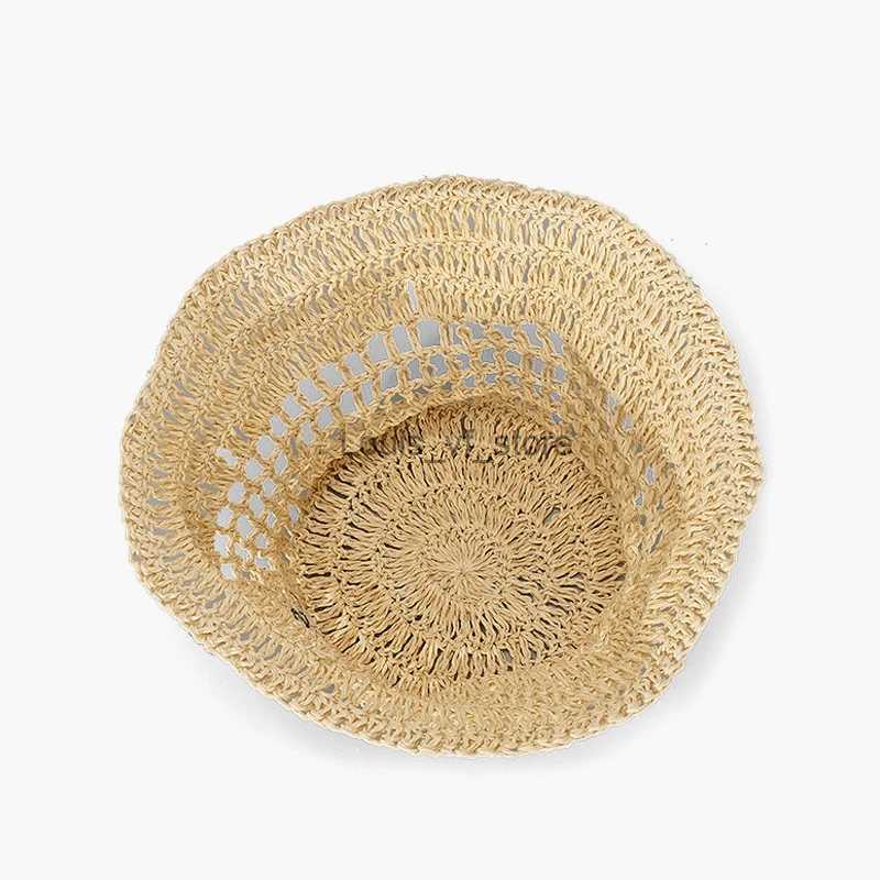 Beanie/Skull CapsWide Brim Womens Bucket Hat Summer Straw Hat Womens Sunshade Hat Design Hollow Outer Hat Fashion Stripe Girl Beach Hat H240309