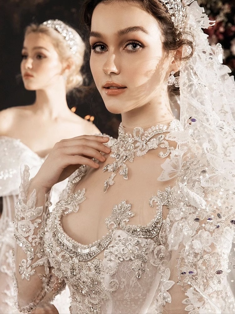 new Plus Size Dresses Beads Long Sleeves Arabic lace Appliqued Tulle Court Train Garden Wedding vestido de novia Bridal Dress Gowns