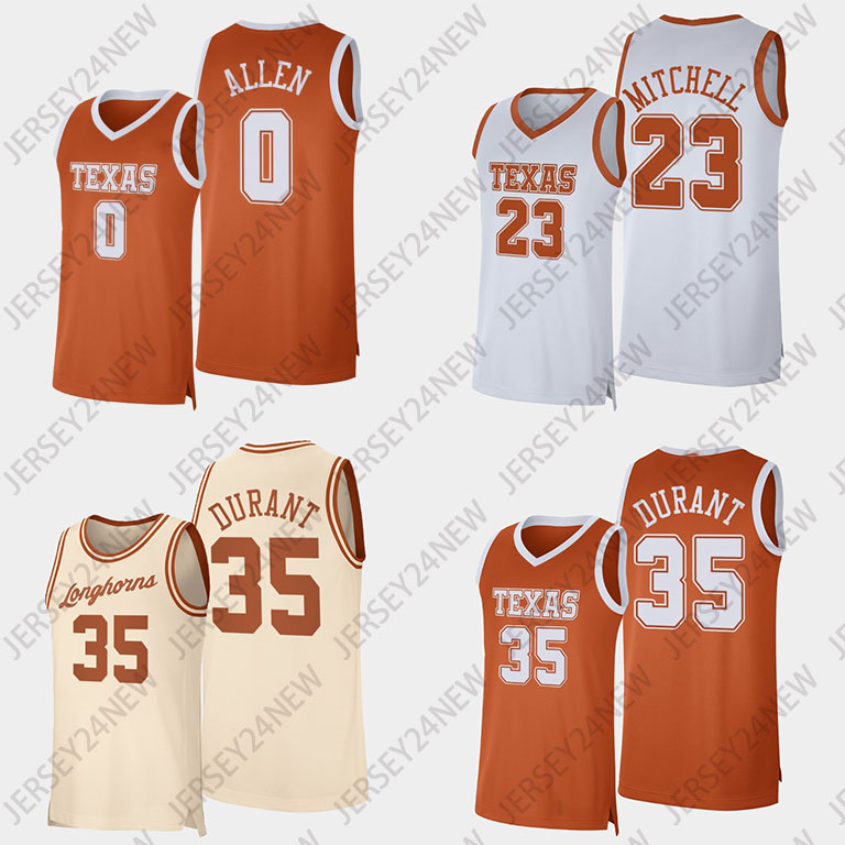 Texas Longhorns College NCAA Basketball Jersey Durant Marcus Carr Sir'Jabari Rice Timmy Allen Tyrese Hunter Bishop Dylan Disu Bamba Tucker White Orange