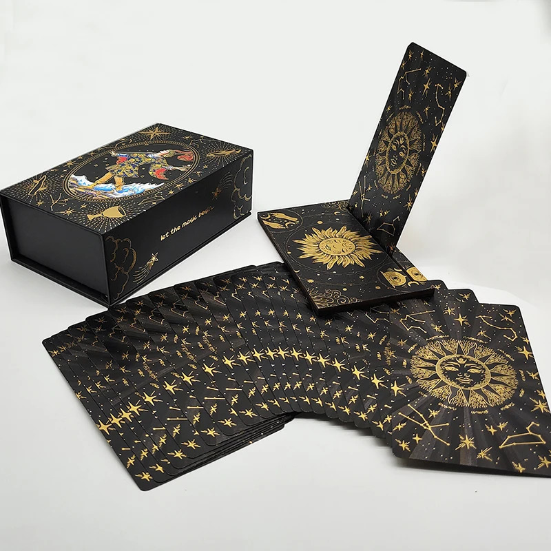 Luxe Finish Divinative Gold Foil Tarot Cards Fantastic Board Game Set For Predictive With Wooden Card Stand 240223