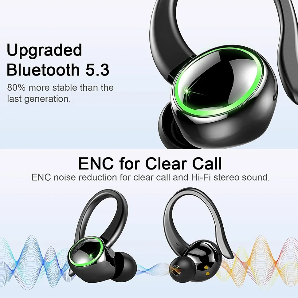 C16 TWS Bluetooth 5.3 Earhook Earphone Sports Headsets Led Headphone Wireless Earbuds Noise Reduction Microphone 48H HiFi Music Time