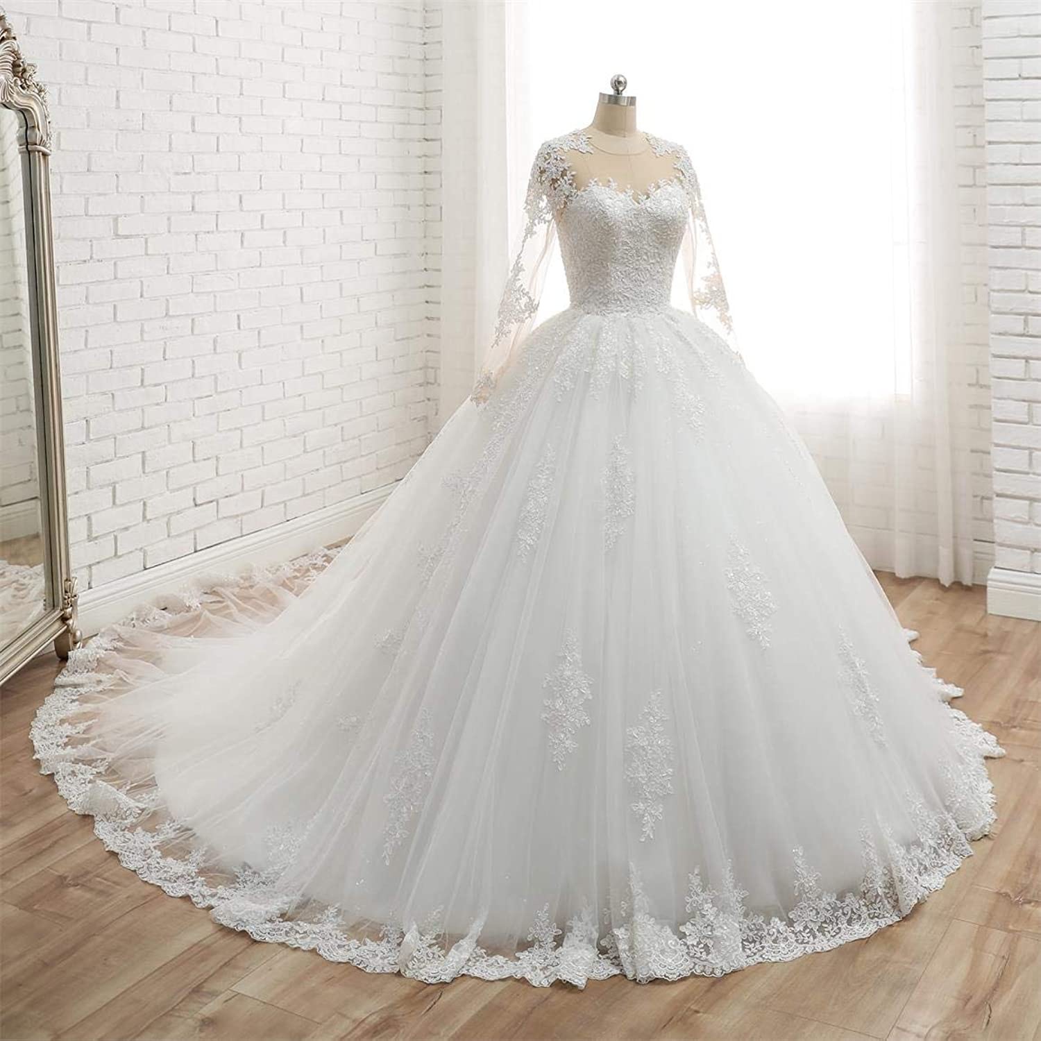 Latest Long Sleeves Ball Gown Wedding Dresses Ruched Tulle Sweep Train Corset Lace Up Back Simple Sexy Boho Vestidos De Novia Bridal Gowns Robes De Ma