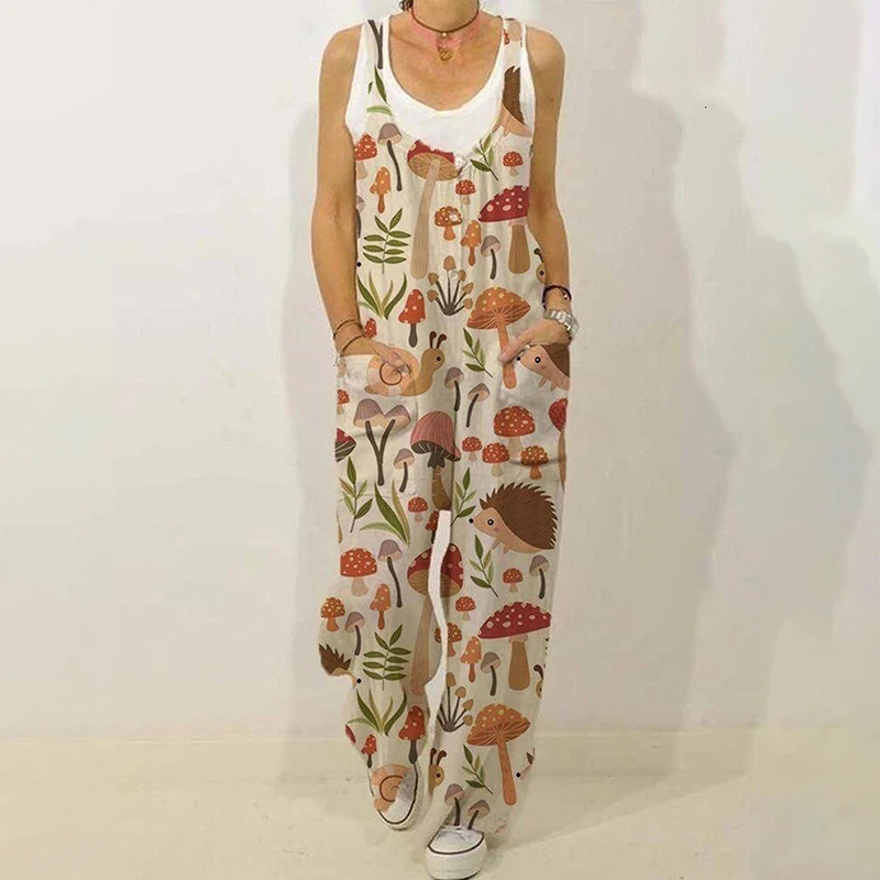 Sleeveless Jumpsuit Womens Summer Boho Floral Wide Leg Long Pants Rompers Ladies Strap Plus Size Casual Loose Beach Trousers 240308