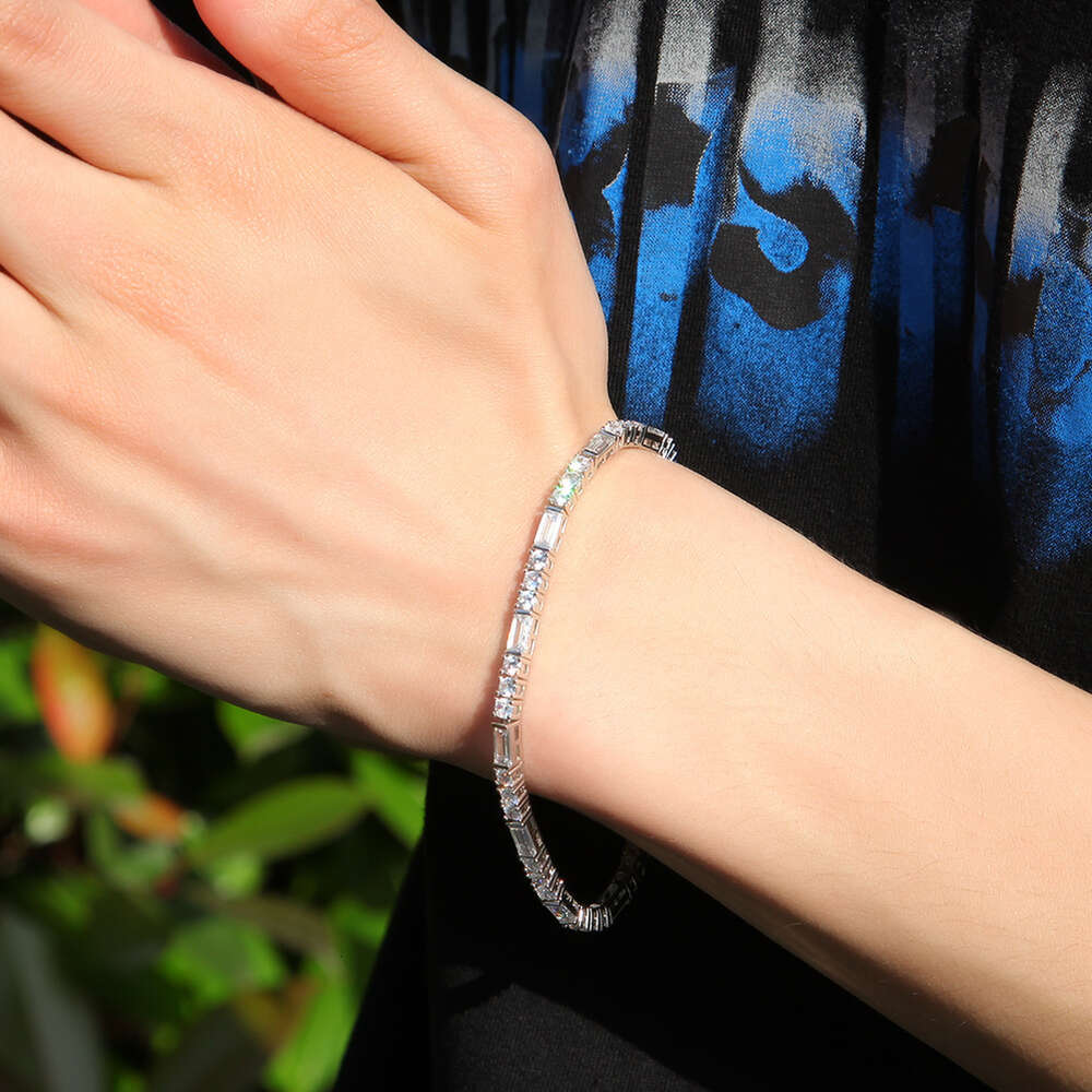 Wolf Tide 3mm Bling Cz Stone Tennis Bracelet Baguette Full Iced Out Round Square Cubic Zircon Chain Bangle Bracelets Hip Hop Top Quality Jewelry Acces