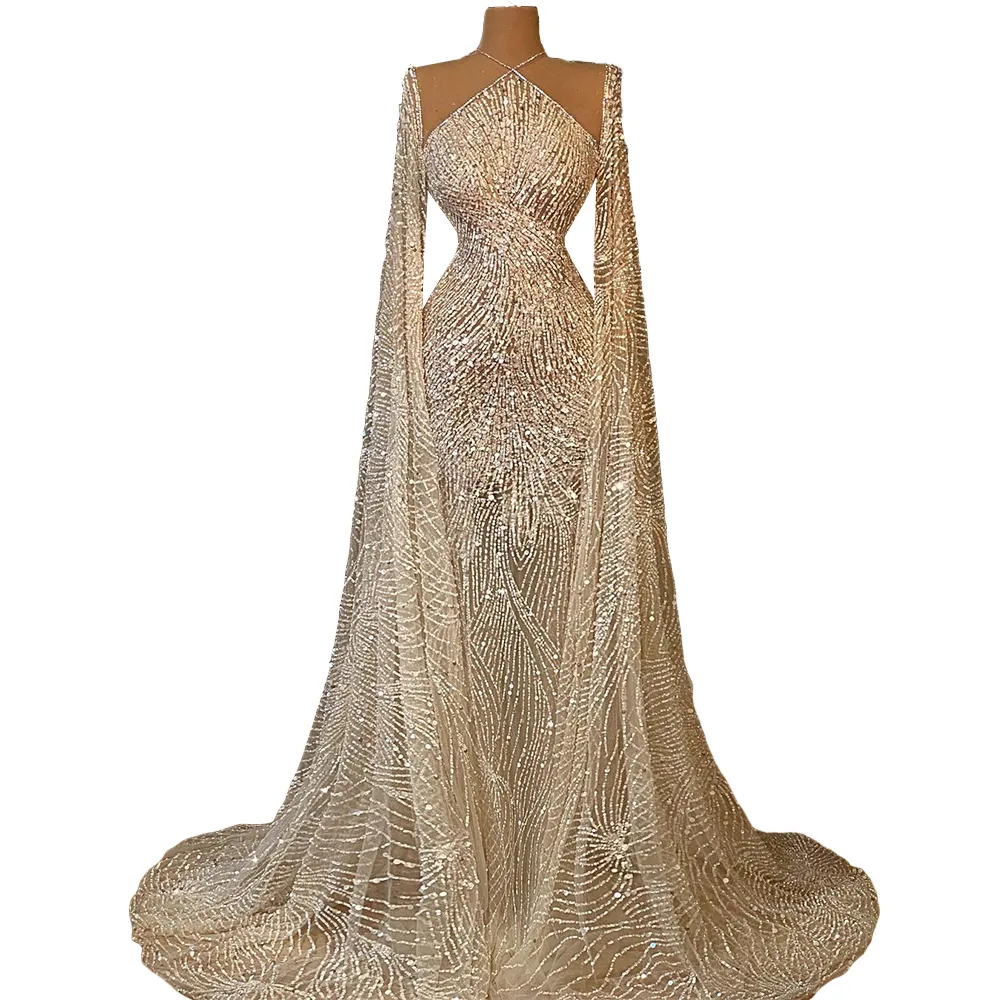Sequined Sparkly Mermaid Wedding Dress with Wrap Illusion Bling Dubai Princess Bridal Gowns Robe De Soiree Turkish Couture Abendkleider Bride Dresses 