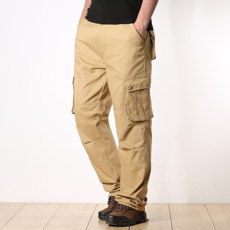 Plus Size 42 44 Straight Casual Men Cargo Pants Fashion Multi Pockets Khaki Black Slacks Male Long Trousers Bottoms Pantsuit Army green Men Clothing
