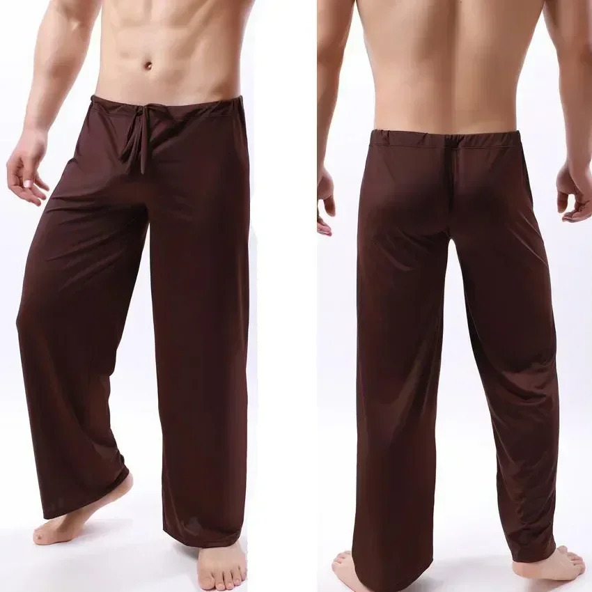 Sleep Mens Nightwear See Soft Through Pants Pj Trousers Sheer Sleepwear Silk Pajama Bottoms Male Home Ice 240307