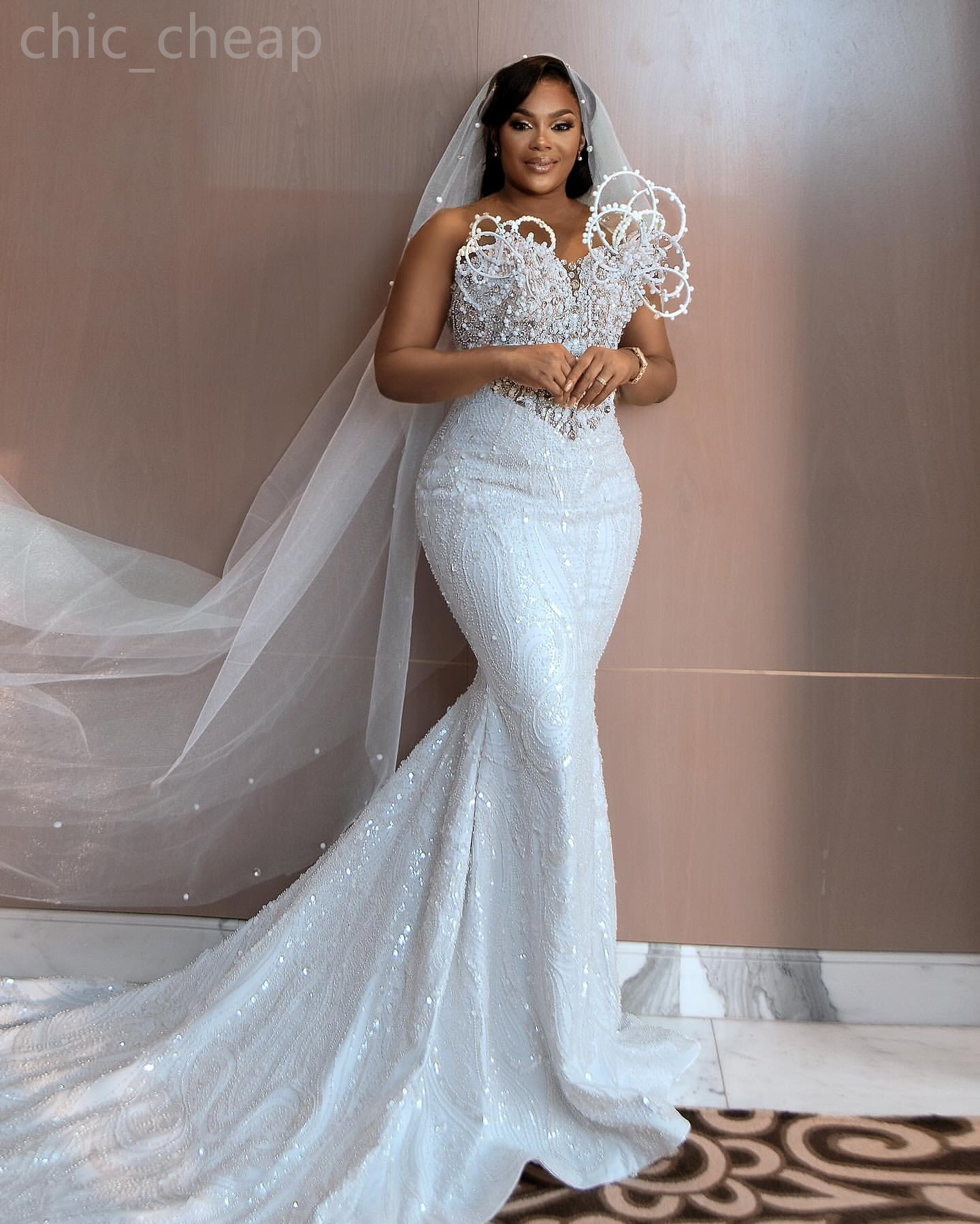 Arabic Aso Ebi Plus Size White Sheer Neck Wedding Dress Beaded Sequined Lace Stylish Bridal Gowns Dresses ZJ