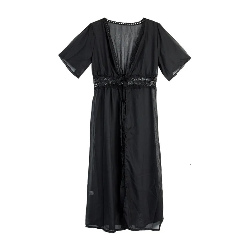 S-3XL Plus Size Women Beach Dress Solid Black White Lace Beachwear Sun Protection Clothes Knitted Swimsuits Women Beach Cover Up 240307
