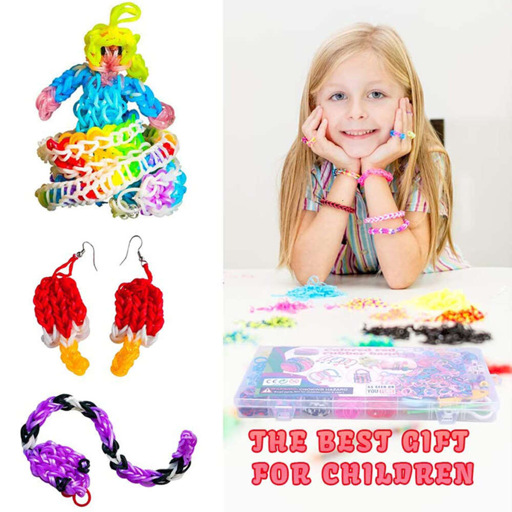 Party Games 600/1200pcs Rubber Bands Refill Toys Assorted Colors Loom Necklace Bracelet DIY Weaving Art Craft Kits Children Kids Birthday Gifts
