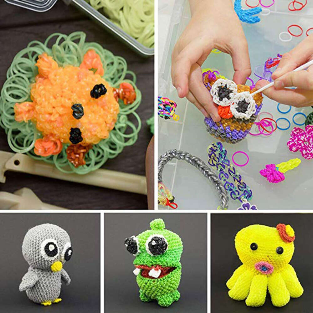 Party Games Crafts DIY Toy Rubber 10000pcs Silicone Elastic Refill Stickers Bracelet Making kit for Girls Weave Loom