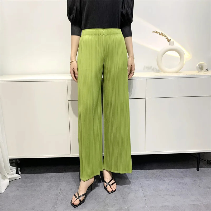 Miyake Summer Pants Comfortable Casual 2023 Loose Straight Leg Wide High Waist Slim Pleated 240304