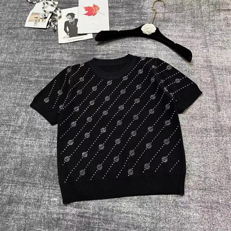 womens designer clothing summer short sleeve knit t shirt women Shiny Rhinestone designer tshirt women
