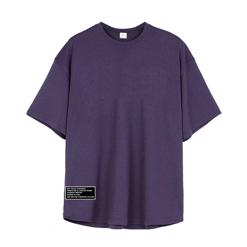 Mesh Oversized Half Sleeve Fitness Mens T Shirt Streetwear Hip Hop Loose Sportswear Gym Clothing Tshirt Bodybuilding 240301