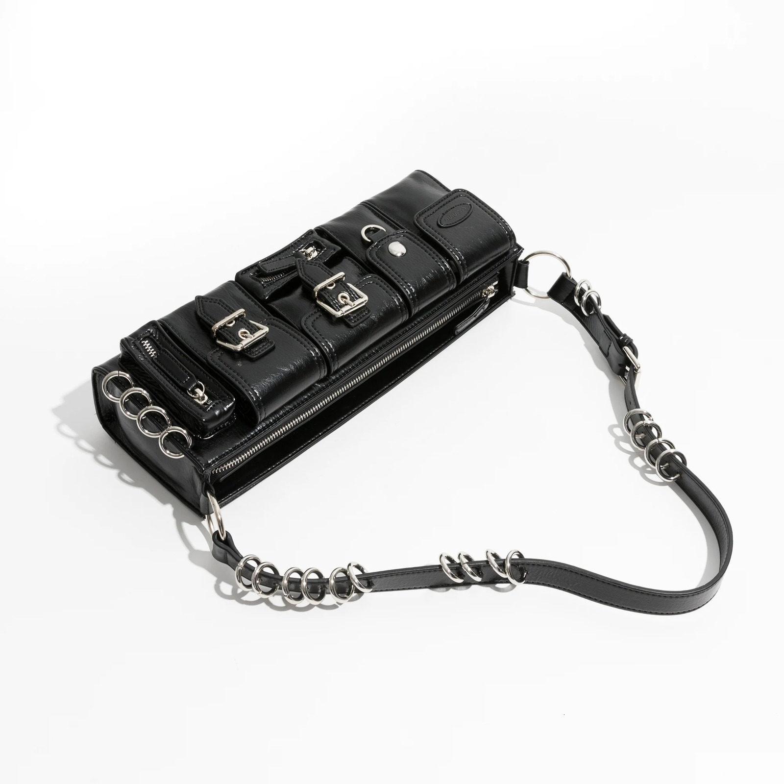 MABULA Vintag Black Underarm Shoulder Bag Punk Stylish Pu Leather Clutch Handbag Retro Rock Unisex Cuboid Purse 240307