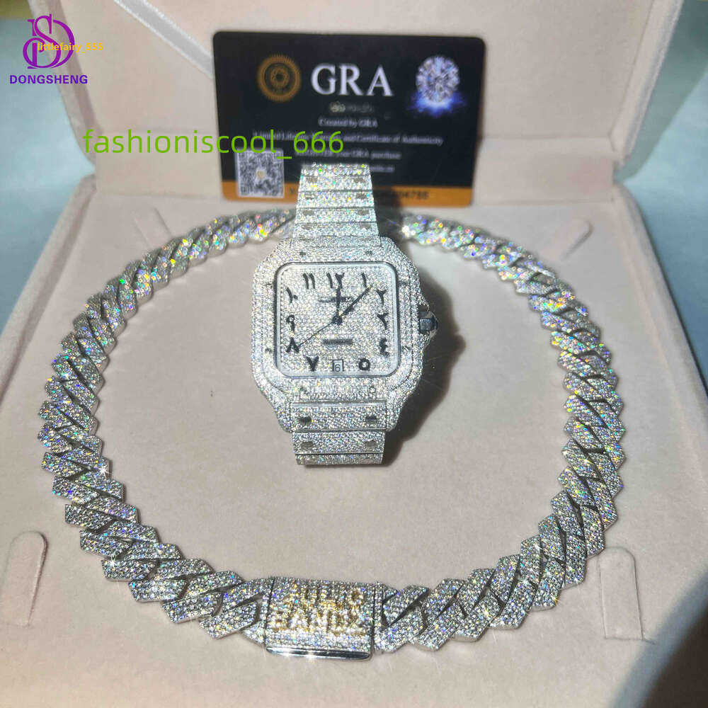 High quality 925 sterling silver Fashion jewelry Necklace 13mm 14mm 15mm Hip Hop Iced Out VVS Moissanite Cuban Link Chain