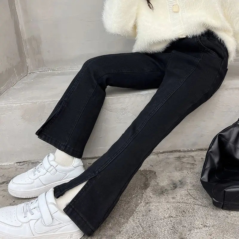 Spring Summer Girls Jeans Kids Denim Trousers for Girls Skinny Stretch Jeans Fashion Children Bottom Slit Flared Pants G154 240228