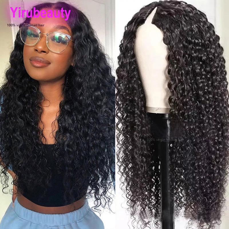 Malaysian Indian 100% Human Hair V Part Lace Wig Water Wave 150% 180% 210% Density Natural Color 10-32inch