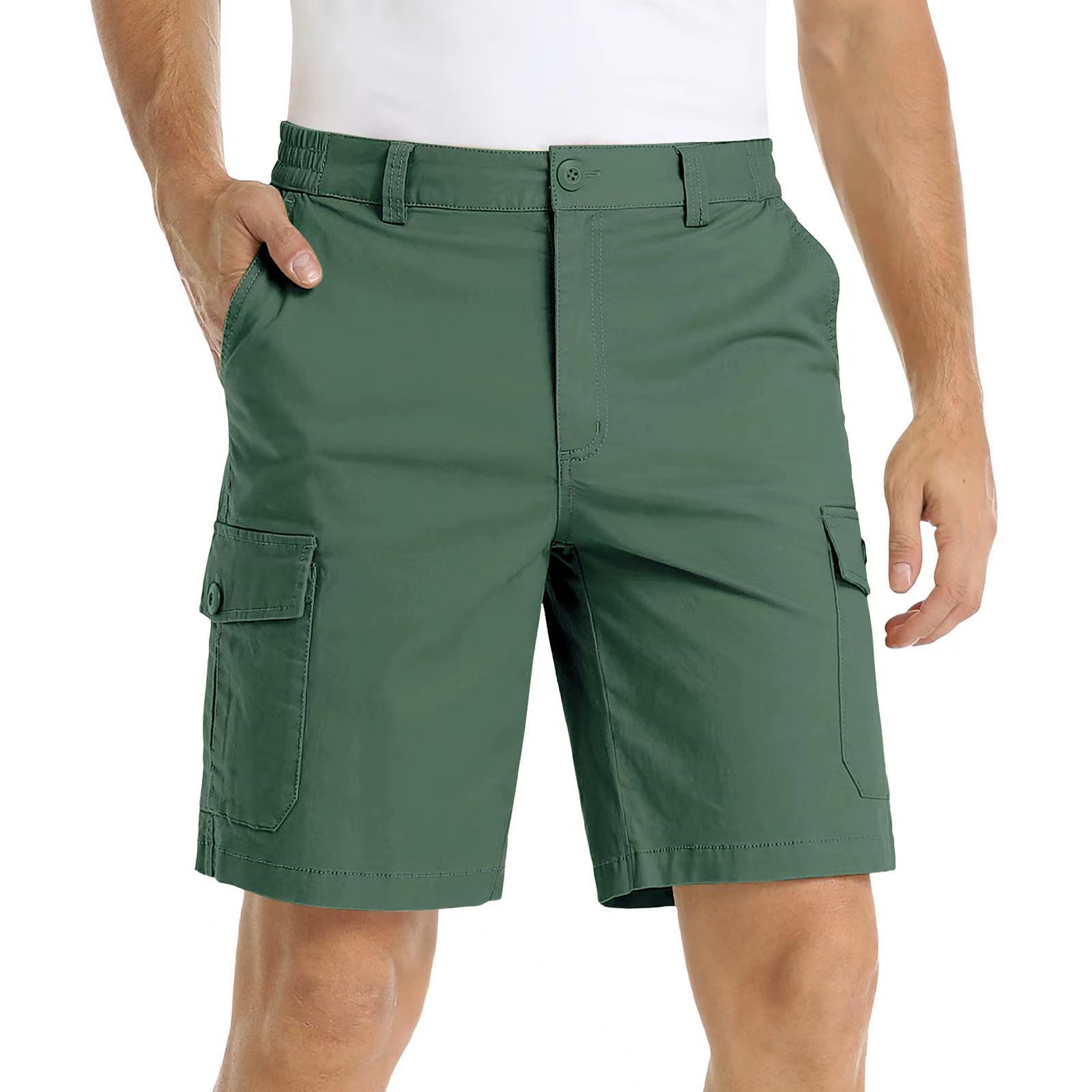 Spring Casual Solid Color Men's Quick Dry Beach Short Pants Multi-pocket Cargo Short Knee Length Man Usa Plus Size Overalls