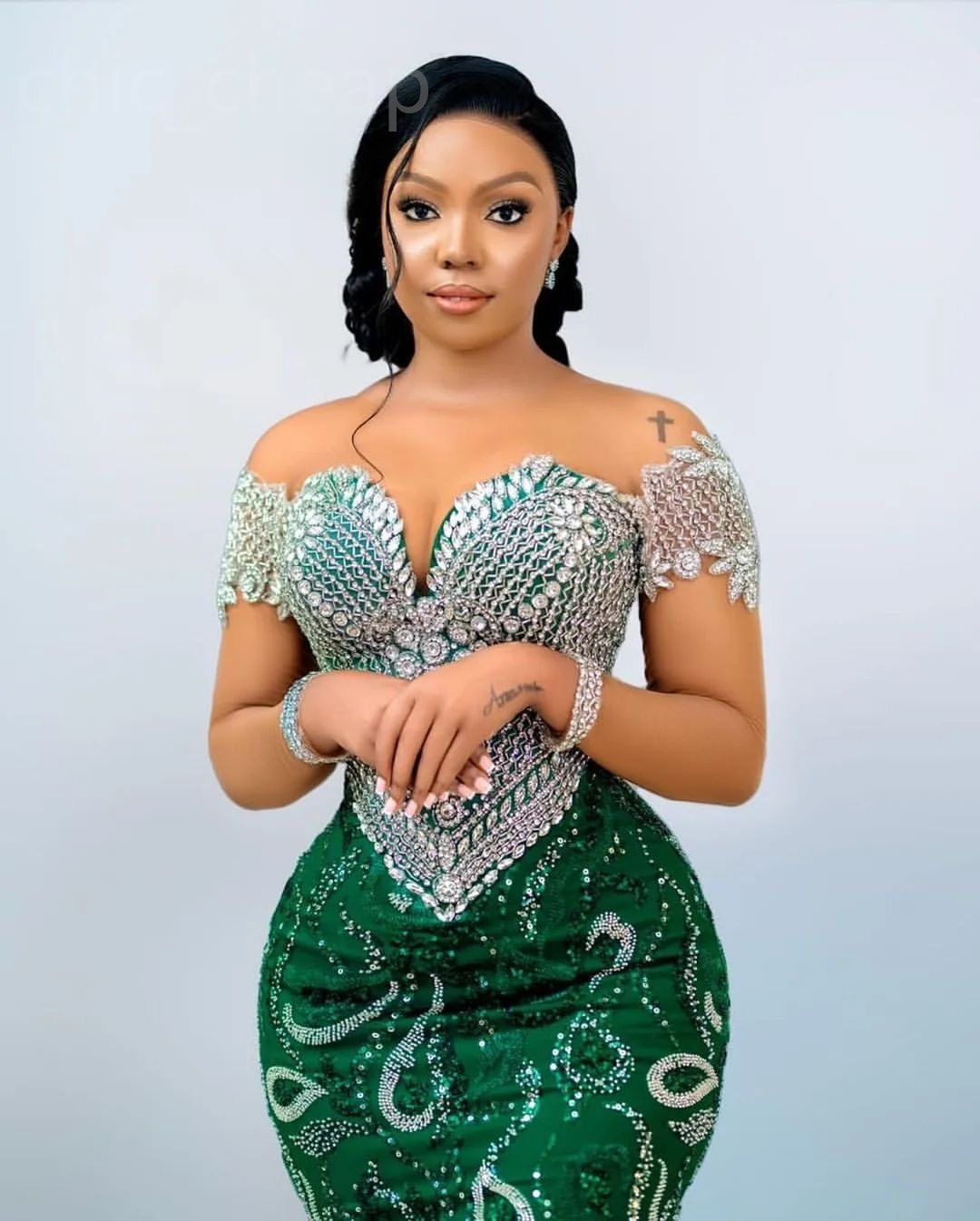 2024 Aso Ebi Green Mermaid Prom Dress Beaded Crystals Sequined Evening Formal Party Second Reception 50th Birthday Engagement Gowns Dresses Robe De So