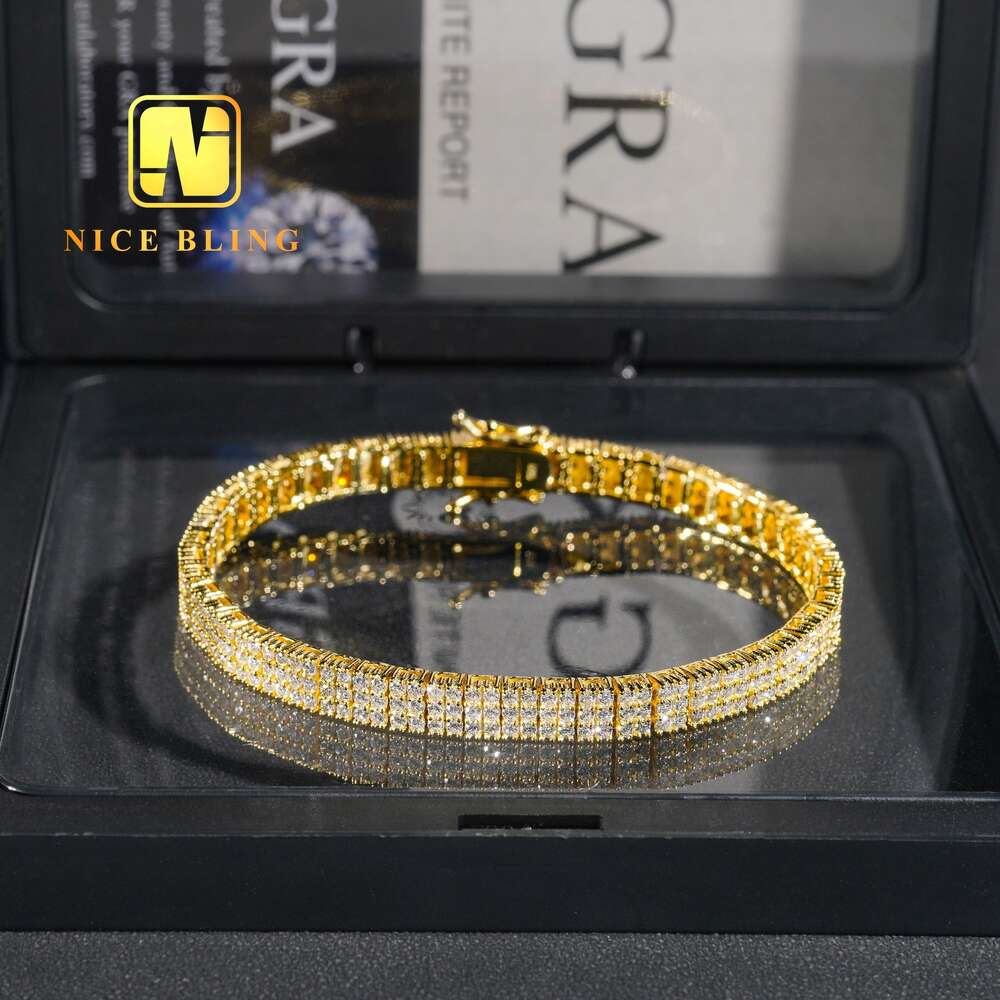 New Arrival 3 Rows Tennis Bracelets Sterg Sier Jewelry Fashion Iced Out Moissanite Bracelet for Men and Women