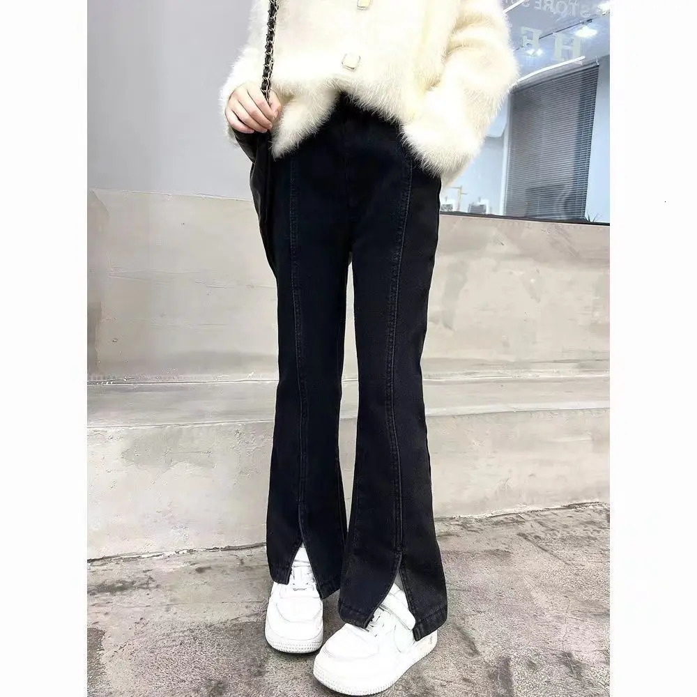 Spring Summer Girls Jeans Kids Denim Trousers for Girls Skinny Stretch Jeans Fashion Children Bottom Slit Flared Pants G154 240228