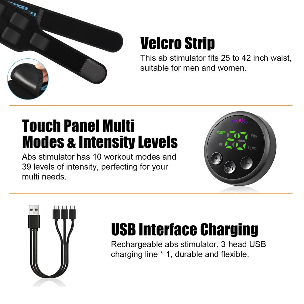 ABS Muscle Stimulator Toner Abdominal Trainer Belt Body Ab Slimming Machine Abdomen Arm Leg Fat Burn Fitness Workout Equipment 240220