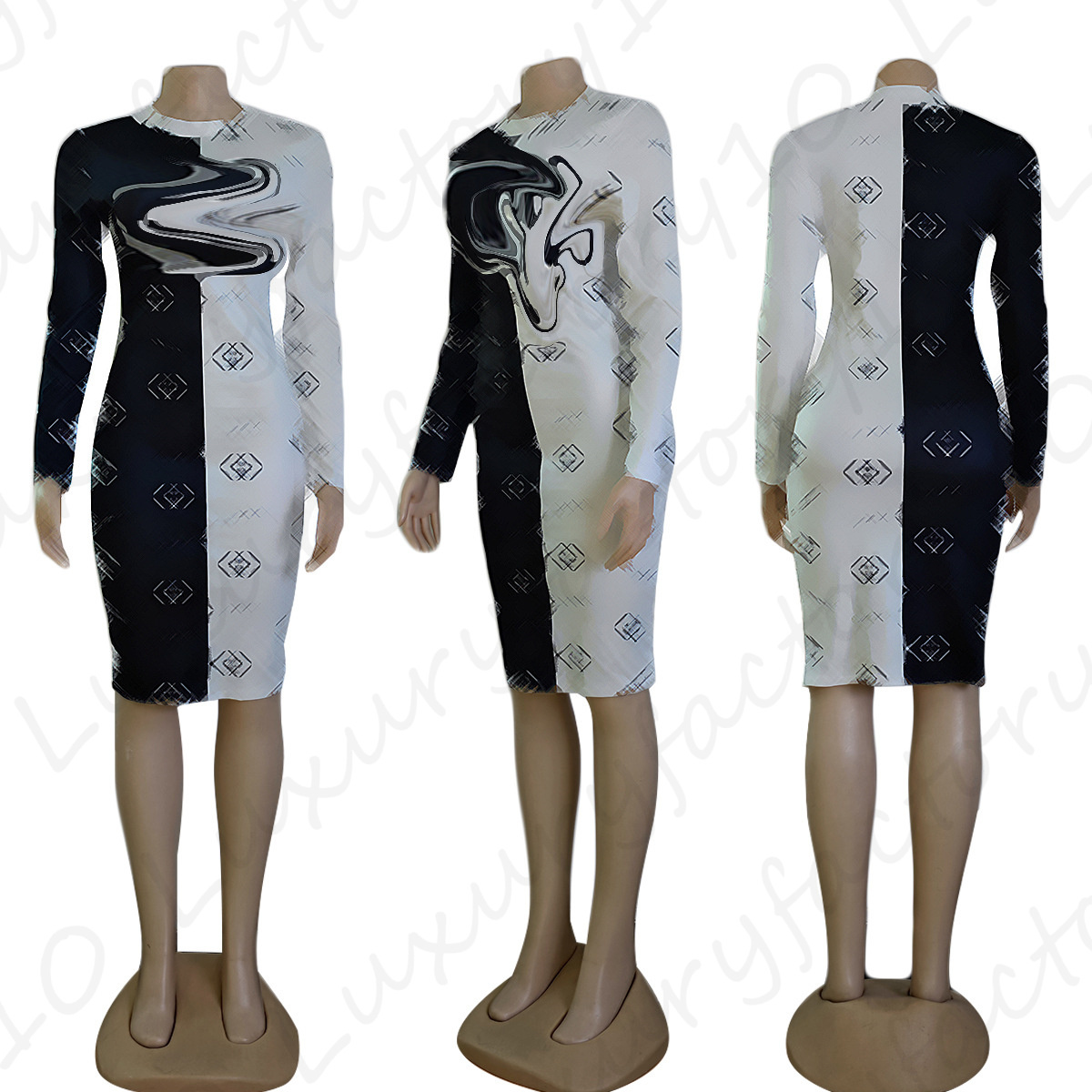 Womens Clothing One-Piece Dress Printed Slim Dresses Sexy Dresses Women Night Club Size S-2Xl