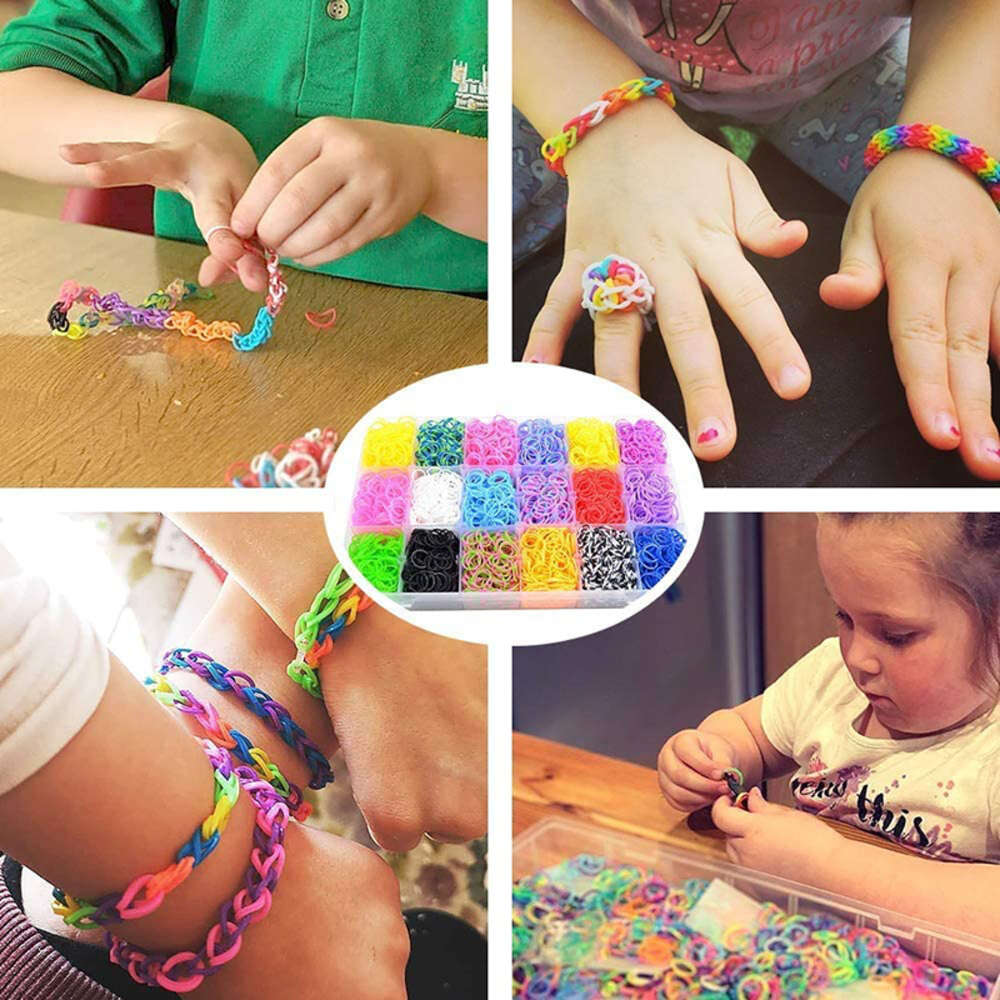 Party Games 600/1200pcs Rubber Bands Refill Toys Assorted Colors Loom Necklace Bracelet DIY Weaving Art Craft Kits Children Kids Birthday Gifts