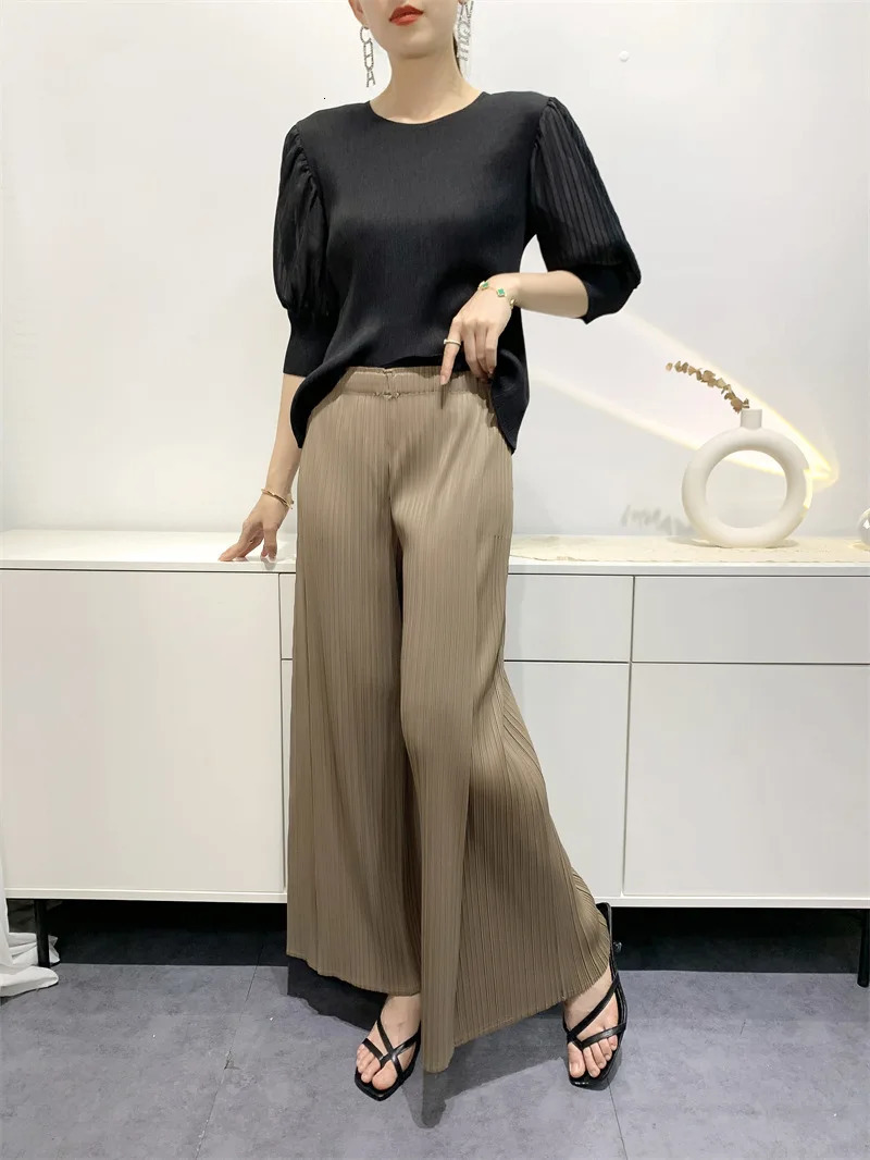 Miyake Summer Pants Comfortable Casual 2023 Loose Straight Leg Wide High Waist Slim Pleated 240304