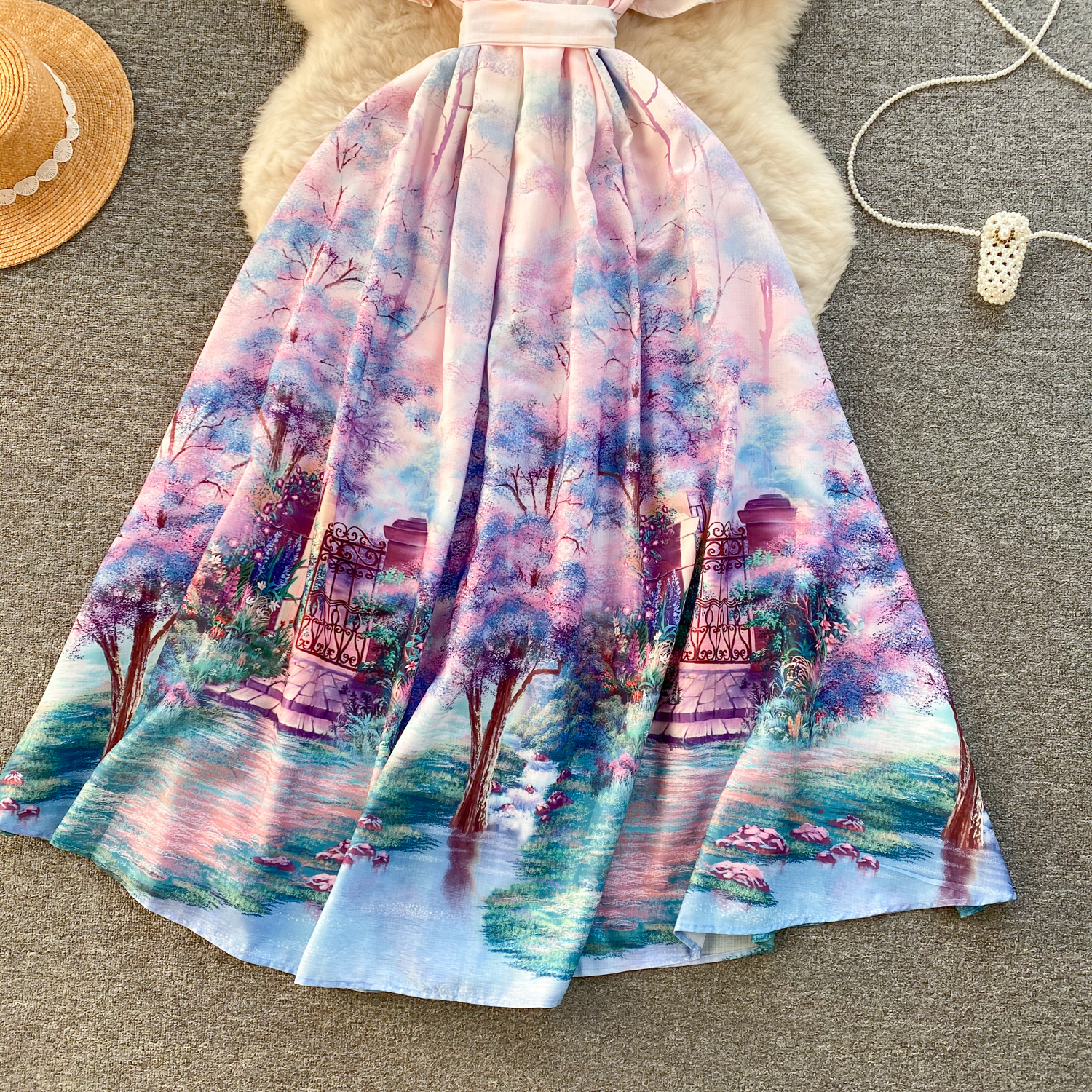 Casual Dresses Summer Fashion Holiday Gorgeous Wer Chiffon Dress Women Short Sleeve Ral Print Lace Up Belt Loose Long Robe Vestidos
