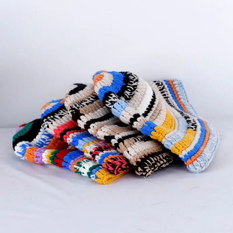 2023 Patchwork Bucket Hat Hats for Men Winter Warm Beanie Hiking Womens Fisherman Crochet 240227