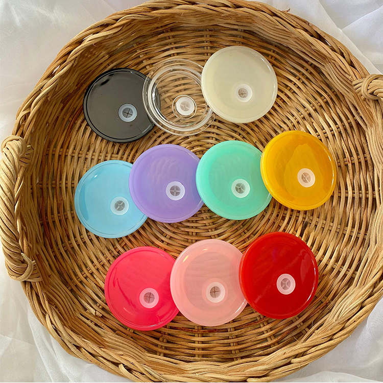 Wholesale Ready To Ship BPA Free Reusable Replacement Colorful Jelly PP Plastic Acrylic Lids For 16Oz 20Oz Glass Beer Ca 0517