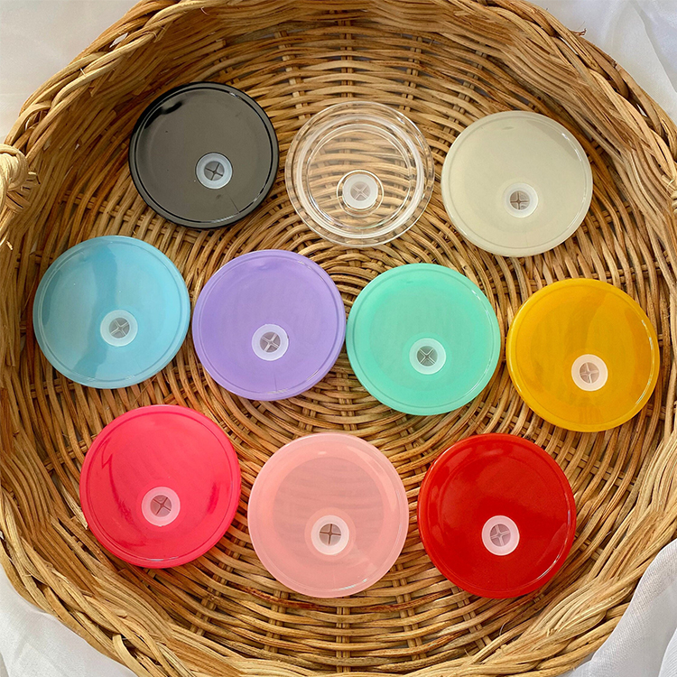 Wholesale Ready To Ship BPA Free Reusable Replacement Colorful Jelly PP Plastic Acrylic Lids For 16Oz 20Oz Glass Beer Ca 0517