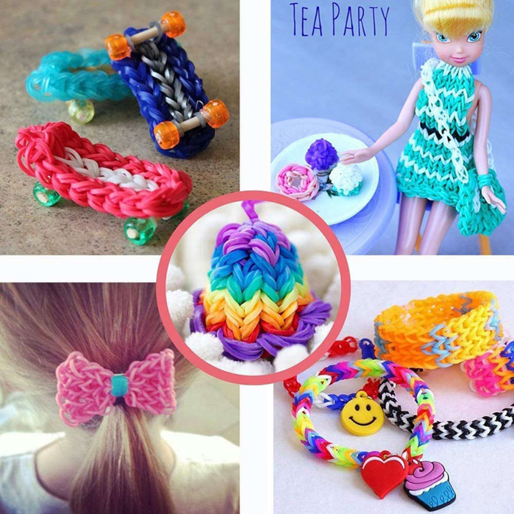 Party Games 600/1200pcs Rubber Bands Refill Toys Assorted Colors Loom Necklace Bracelet DIY Weaving Art Craft Kits Children Kids Birthday Gifts