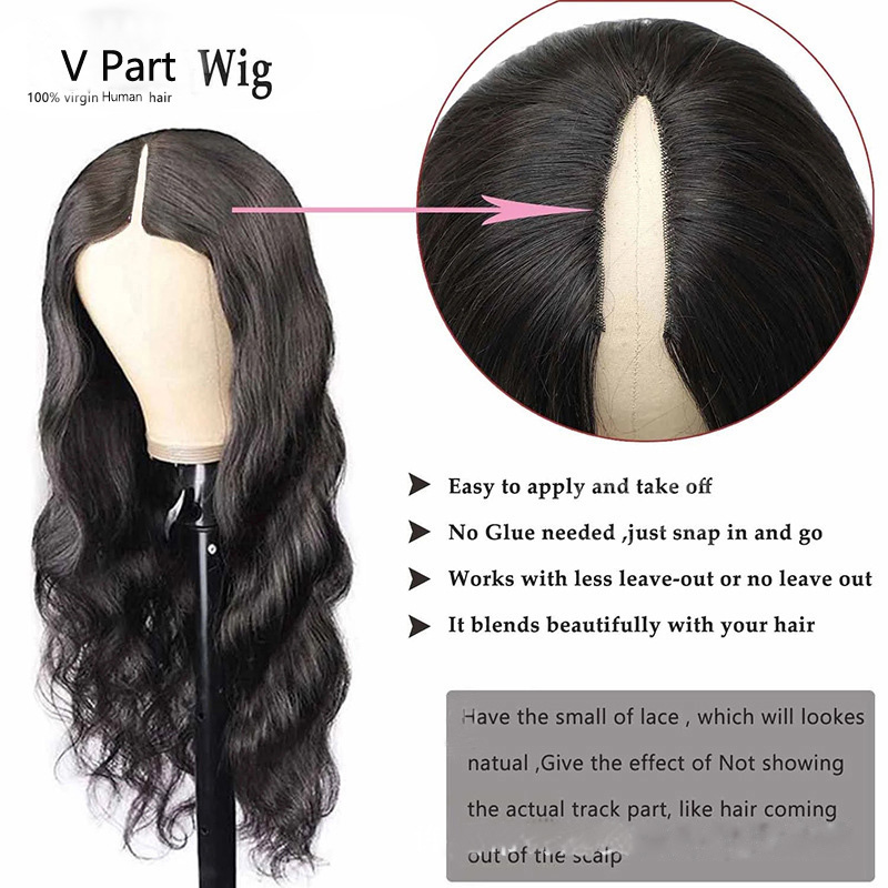 Body Wave V Part Lace Wigs 150% 180% 210% Density Natural Color Brazilian Peruvian Indian Virgin Hair V Part Wig 10-32inch V Style Capless Wigs
