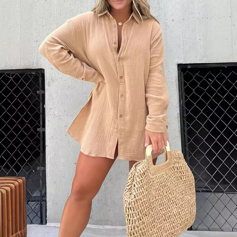 Women Jumpsuits Short Barcelona Breeze Romper Dress Set Linen Beach Cover up Slit Shirts Short Set