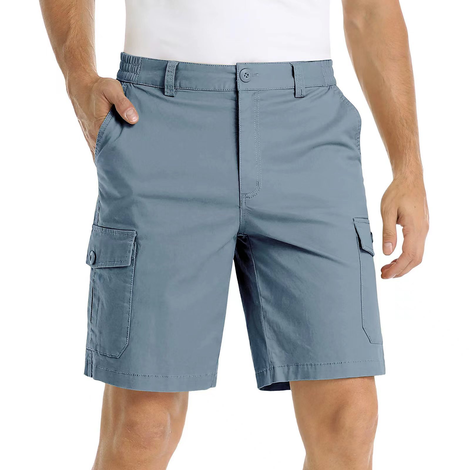 Spring Casual Solid Color Men's Quick Dry Beach Short Pants Multi-pocket Cargo Short Knee Length Man Usa Plus Size Overalls