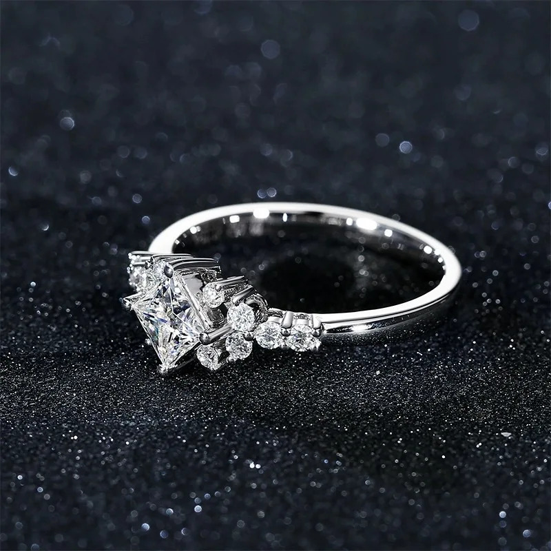 Sterling Silver 925 Womens Princess Square 6 x Ring 1 Carat 240307