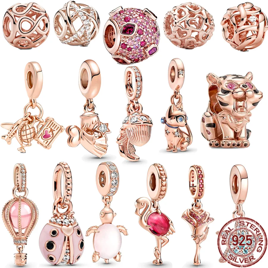 925 Sterling Silver Pendant Beads, Rose Gold, Turtle Angel, Turtle Angel, Original Bracelet for Women, DIY Jewelry Gift