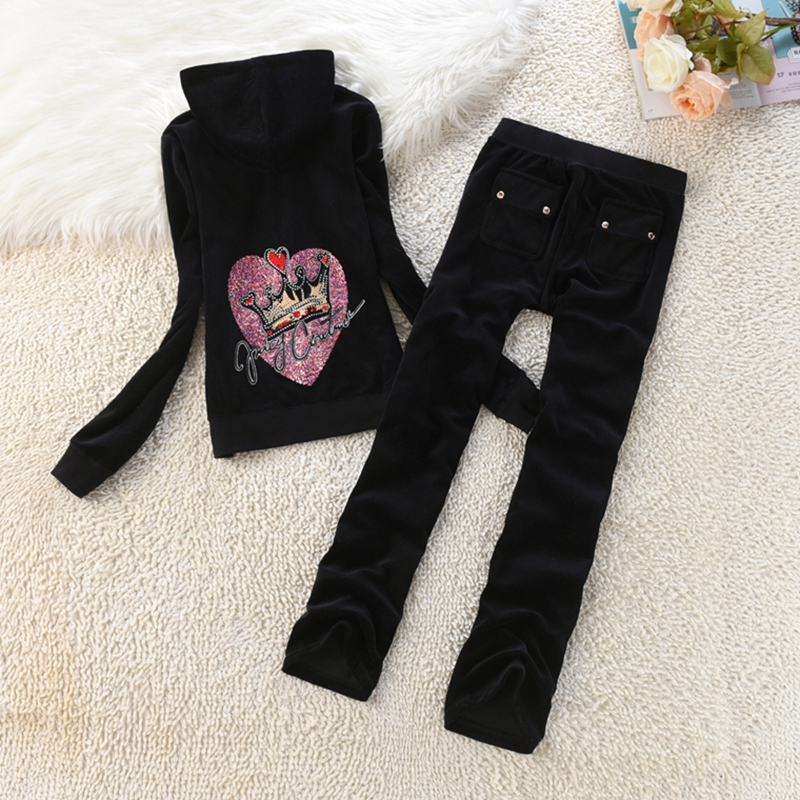 2024 Spring and Autumn Velvet Sportswear Juicy Casual Tracksuit Set Women's Long Sleeve Sweatshirt and Wide Leg Pants Two Piece Set