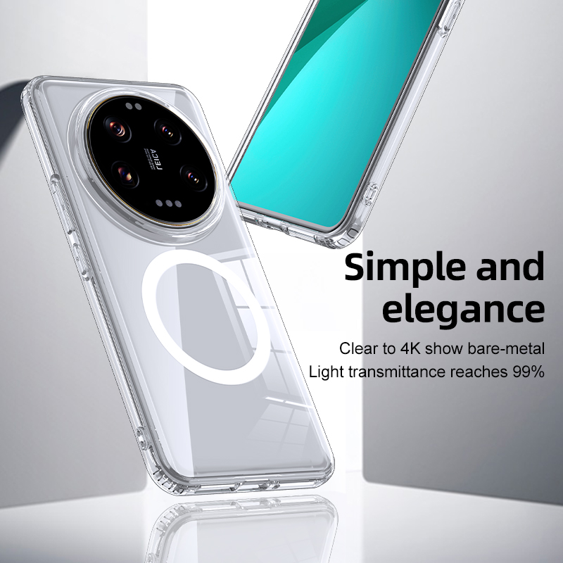 Compatible With Magsafe Shockproof Slim Transparent Clear Magnetic Case For Xiaomi Mi 14 Ultra Mi 13 Pro Hard Protective Phone Cover