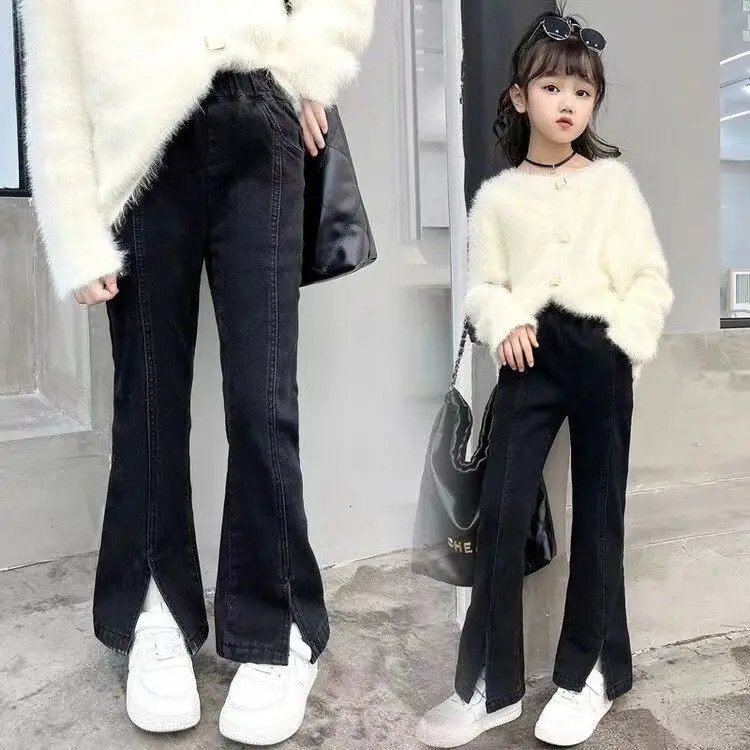 Spring Summer Girls Jeans Kids Denim Trousers for Girls Skinny Stretch Jeans Fashion Children Bottom Slit Flared Pants G154 240228