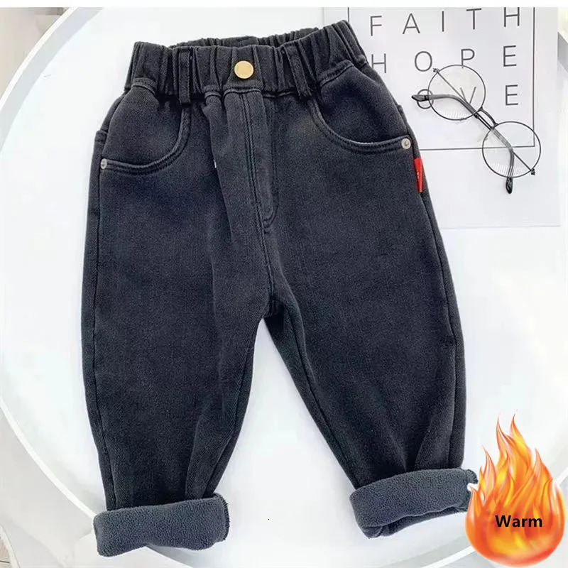 Plush Lined Boys Harem Jeans Winter Thicken Kids Vaqueros Plus Velvet Warm Denim Pants Baggy Elastic High Waist Jean Pantalones 240228