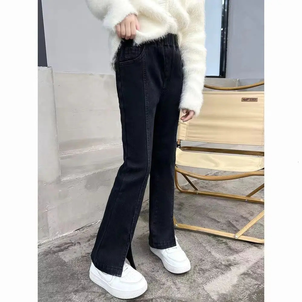 Spring Summer Girls Jeans Kids Denim Trousers for Girls Skinny Stretch Jeans Fashion Children Bottom Slit Flared Pants G154 240228
